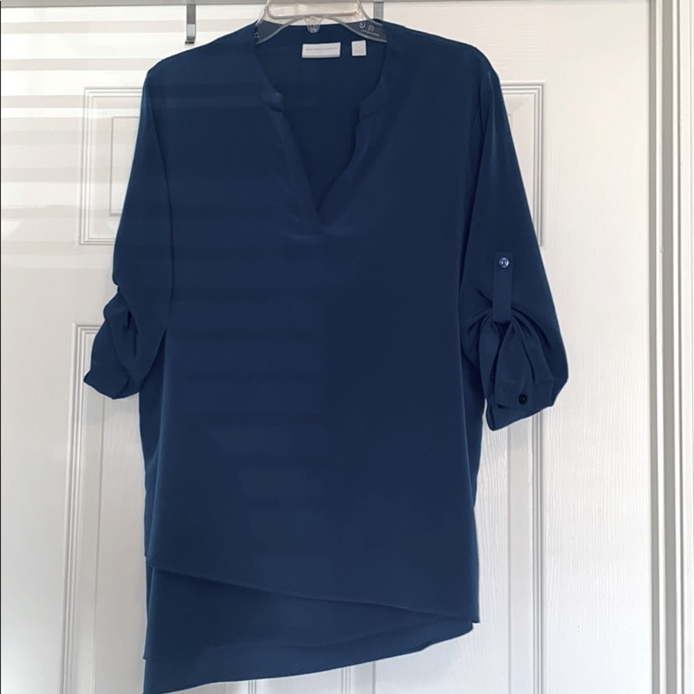 V-Neck blouse with roll tab sleeves